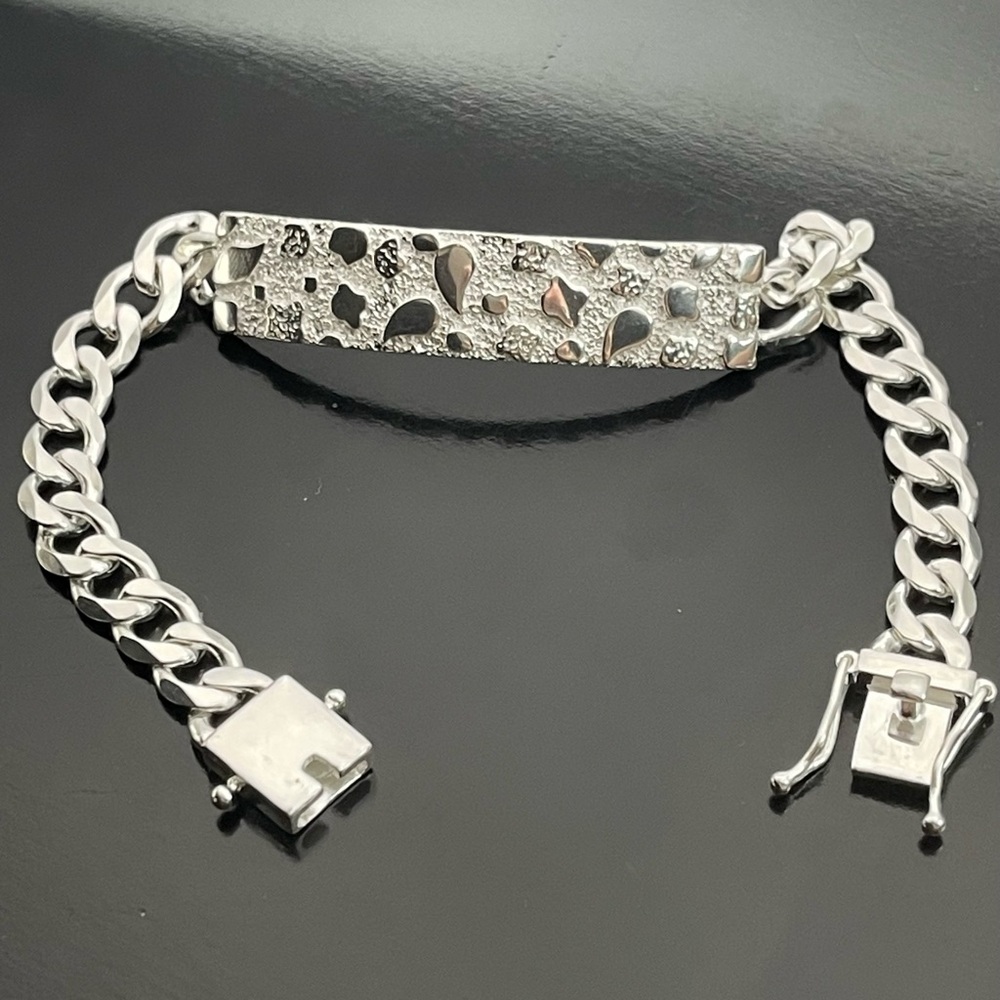 Solid 925 Silver Nugget Id Bracelet 8 Inches - image 1